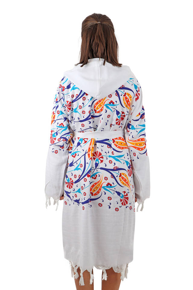 Yellow Red Printed Tulip Pattern Bathrobe - 2