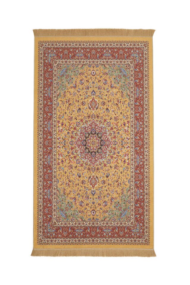 Yellow Velvet Carpet Prayer Rug - Bursa İpek