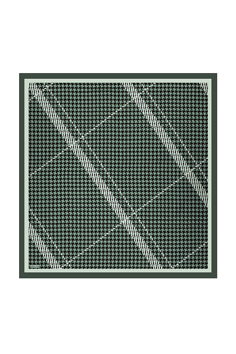 Yeşil Çizgi Kazayağı Desen Twill İpek Eşarp