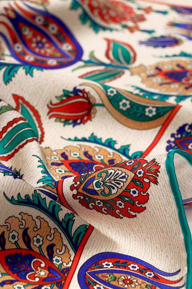 Yeşil İznik Desen İpek Eşarp - 3