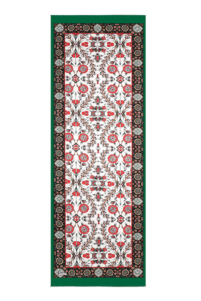 Yeşil Siyah Selçuk Desen İpek Fular - 4