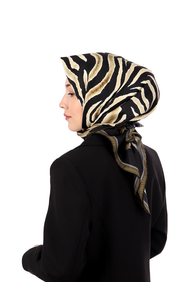 Gold Zebra Desen Twill İpek Eşarp - 2