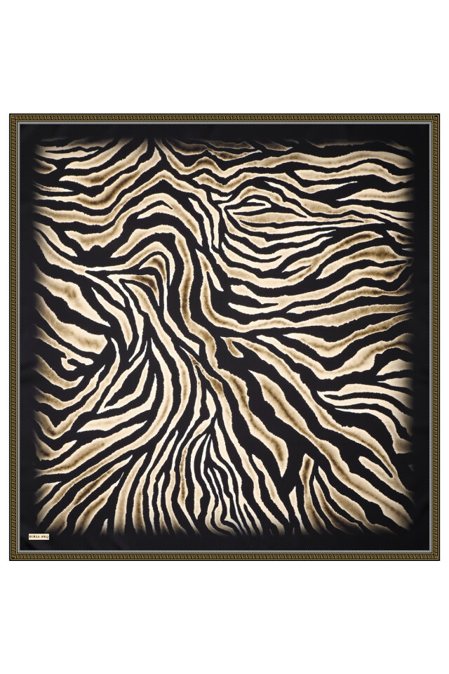 Gold Zebra Desen Twill İpek Eşarp - 3