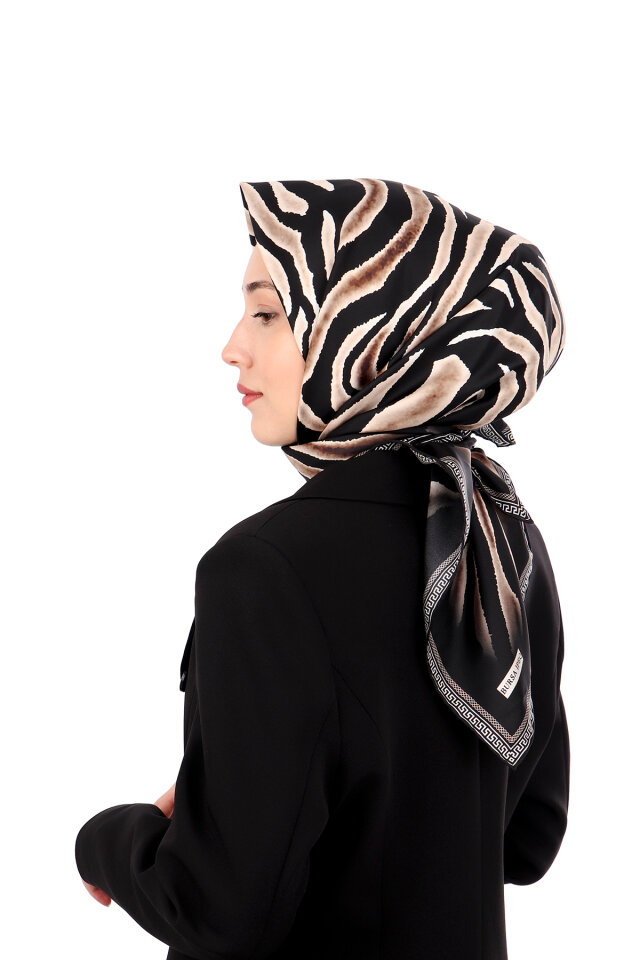 Somon Zebra Desen Twill İpek Eşarp - 2
