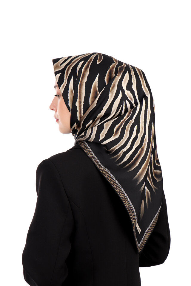 Vizon Zebra Desen Twill İpek Eşarp - 2