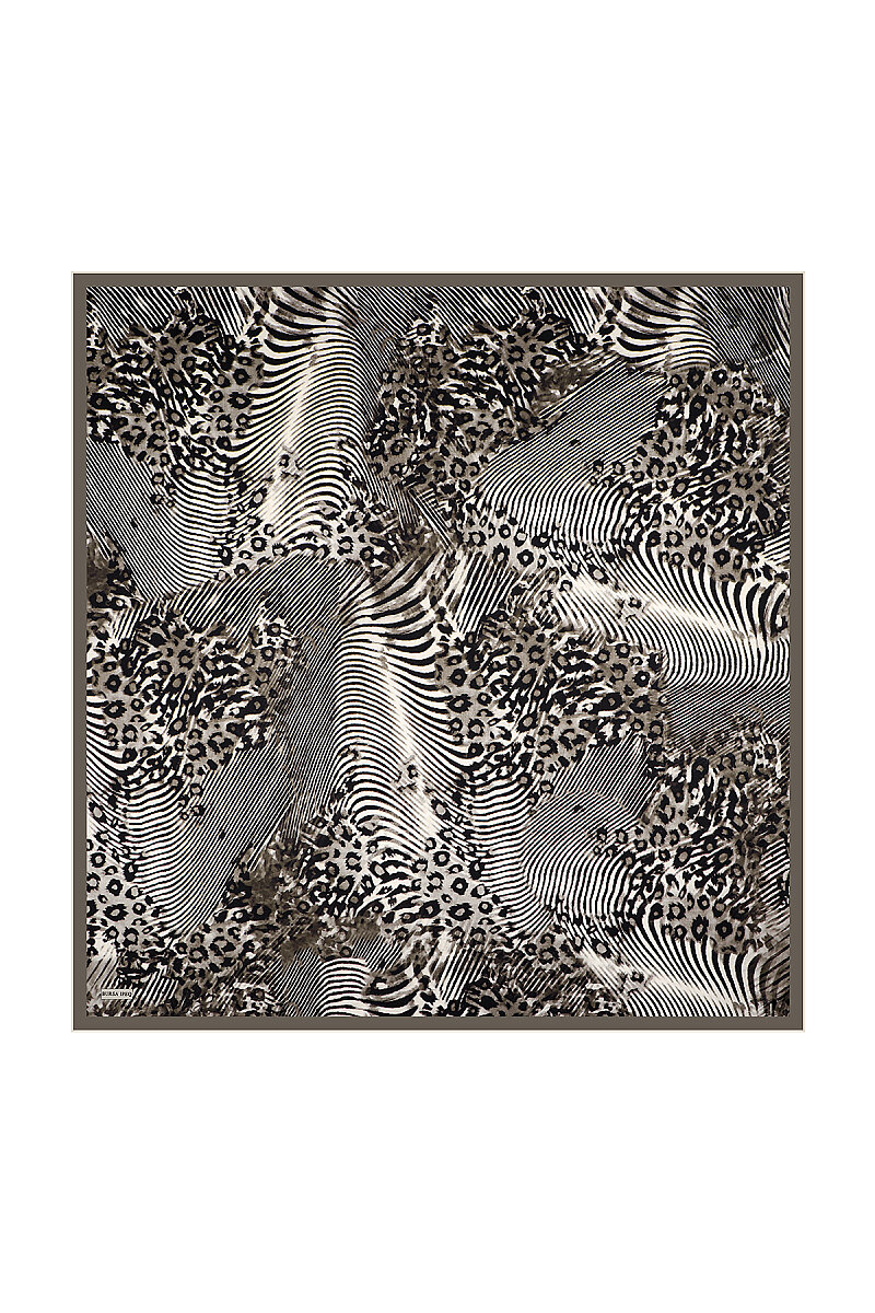 Füme Zebra Leopar Desen Twill İpek Eşarp