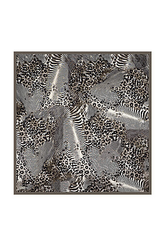 Füme Zebra Leopar Desen Twill İpek Eşarp 