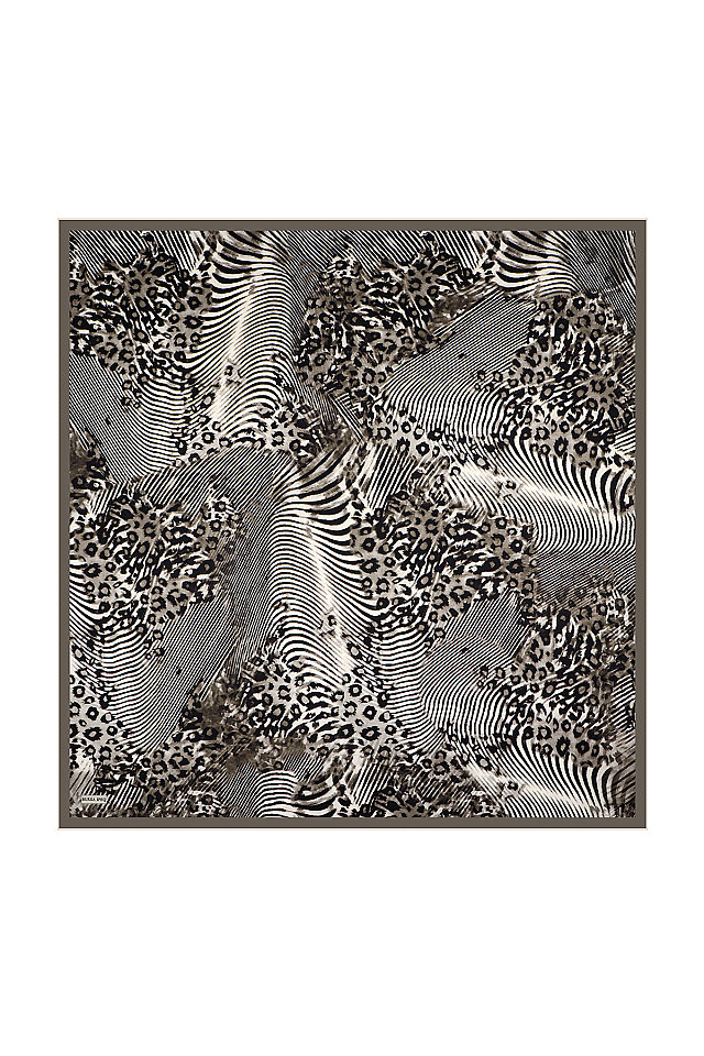 Füme Zebra Leopar Desen Twill İpek Eşarp 