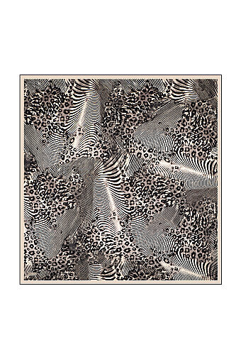 Gri Zebra Leopar Desen Twill İpek Eşarp 