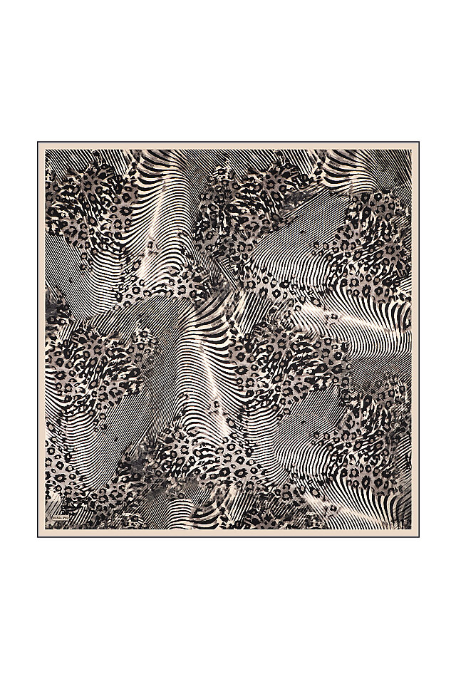 Gri Zebra Leopar Desen Twill İpek Eşarp 