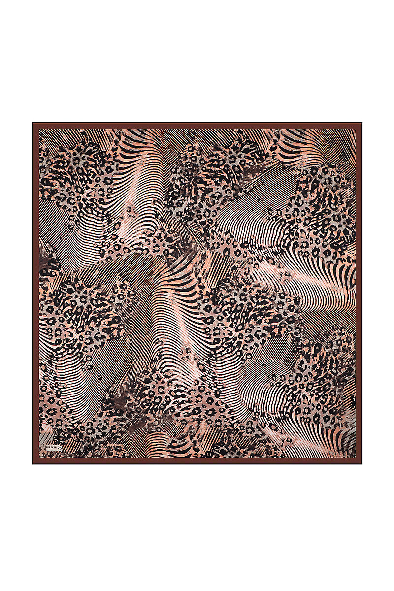 Kestane Zebra Leopar Desen Twill İpek Eşarp
