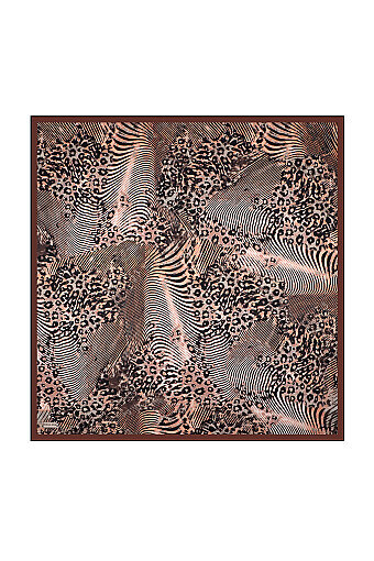 Kestane Zebra Leopar Desen Twill İpek Eşarp 