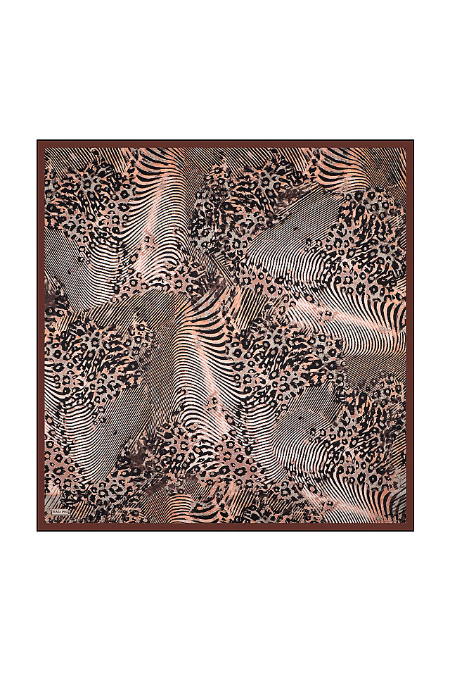 Kestane Zebra Leopar Desen Twill İpek Eşarp 