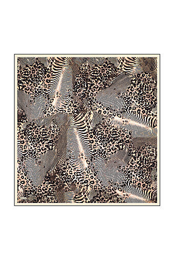 Krem Zebra Leopar Desen Twill İpek Eşarp 