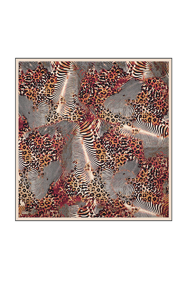 Mürdüm Zebra Leopar Desen Twill İpek Eşarp 