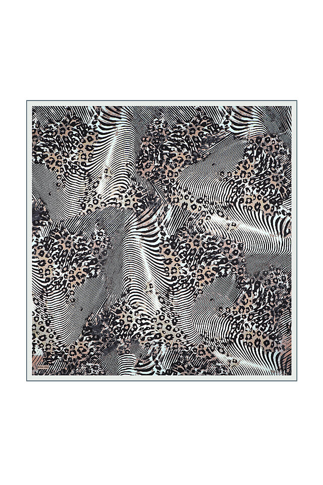 Su Yeşil Zebra Leopar Desen Twill İpek Eşarp 