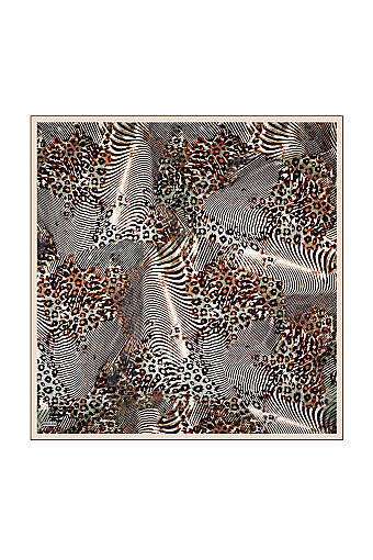 Yeşil Zebra Leopar Desen Twill İpek Eşarp 