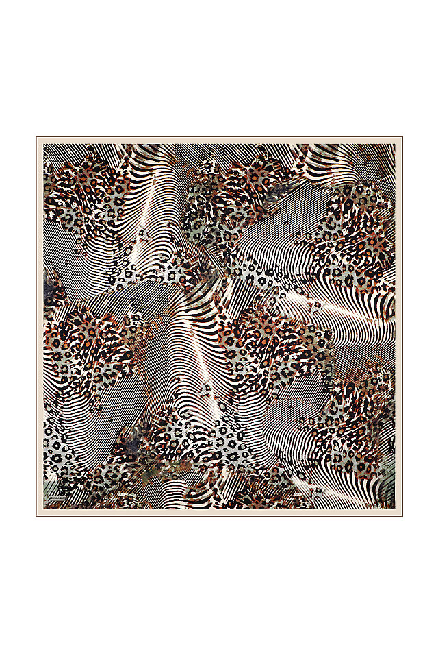 Yeşil Zebra Leopar Desen Twill İpek Eşarp 