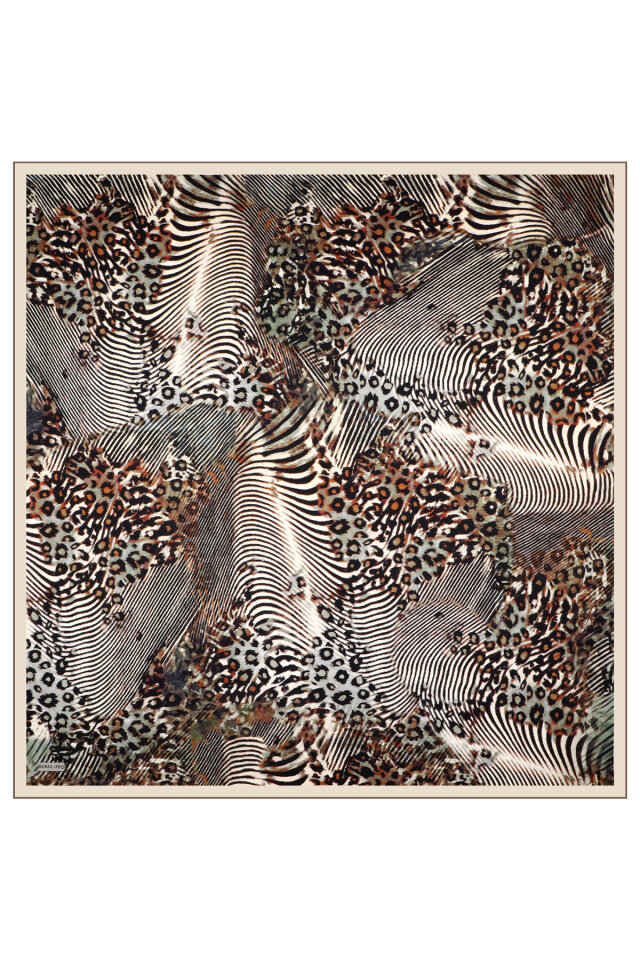 Green Zebra Leopard Pattern Twill Silk Scarf - 3