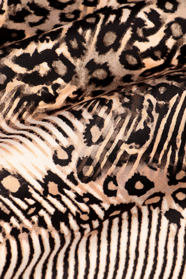 Cream Zebra Leopard Pattern Twill Silk Scarf - 4