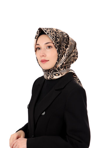 Cream Zebra Leopard Pattern Twill Silk Scarf 