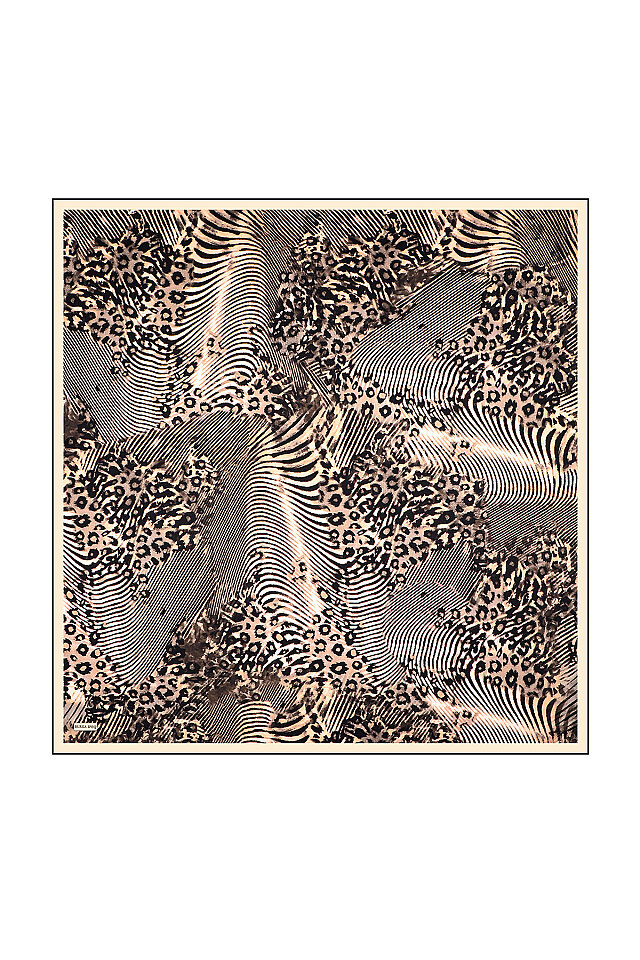 Cream Zebra Leopard Pattern Twill Silk Scarf 