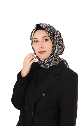 Grey Zebra Leopard Pattern Twill Silk Scarf 