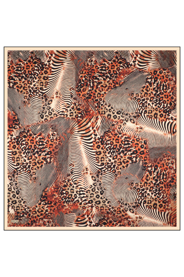 Orange Zebra Leopard Pattern Twill Silk Scarf - 3