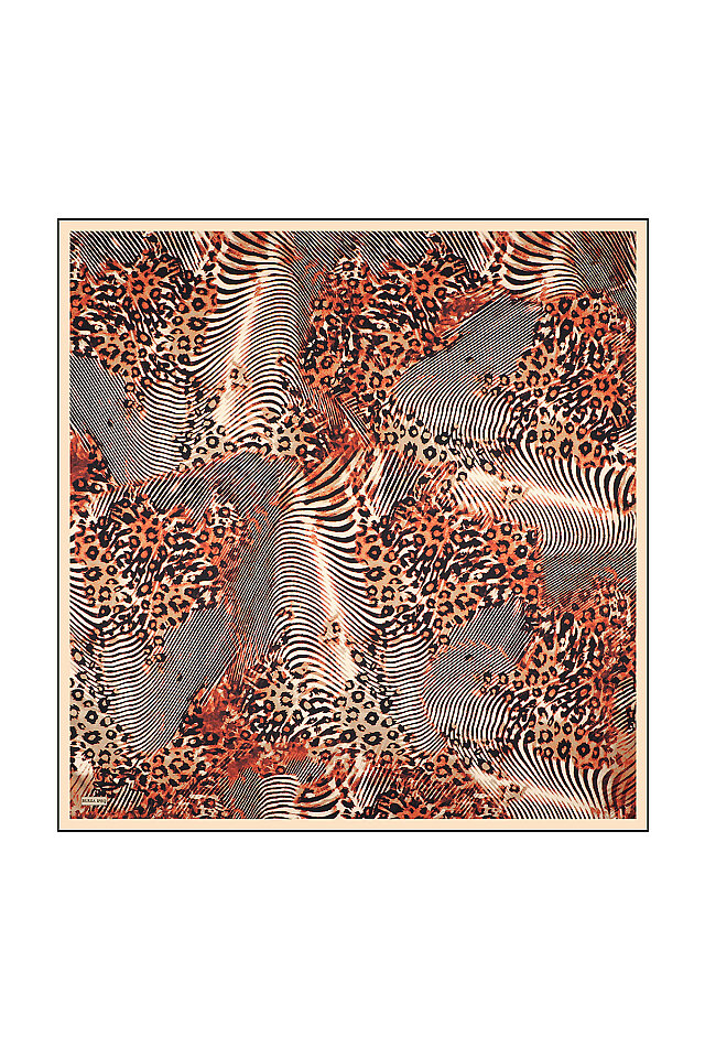 Orange Zebra Leopard Pattern Twill Silk Scarf - Bursa İpek