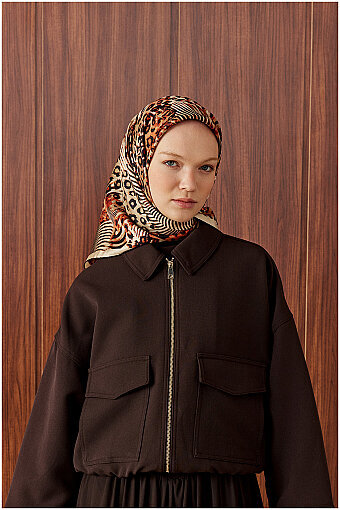 Orange Zebra Leopard Pattern Twill Silk Scarf 