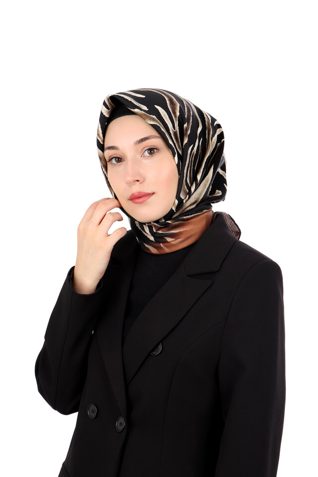 Copper Zebra Pattern Twill Silk Scarf - 1