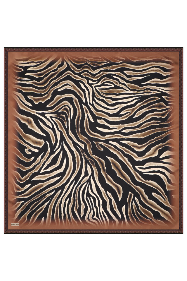Copper Zebra Pattern Twill Silk Scarf - 3