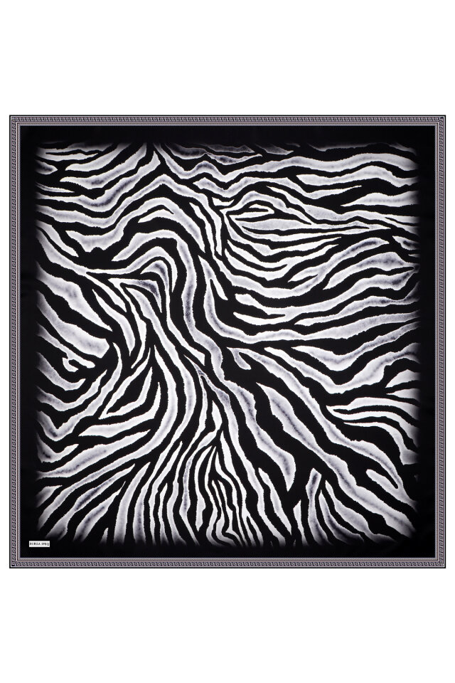 Gray Zebra Pattern Twill Silk Scarf - 3