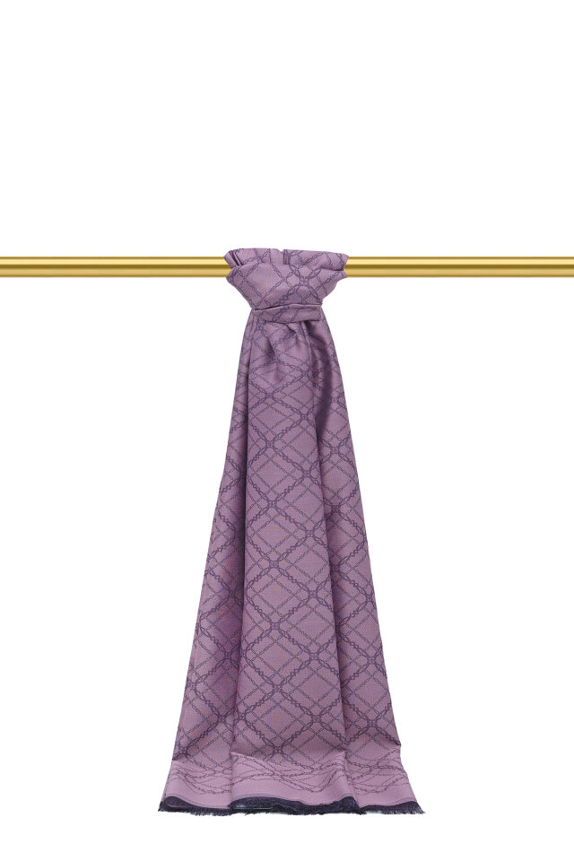 Ametist Zincir Desen Jakarlı İpek Şal 