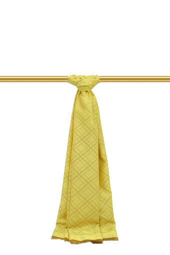 Asit Yeşil Zincir Desen Jakarlı İpek Şal 