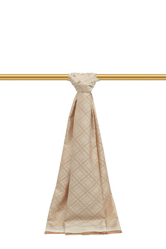 Bej Zincir Desen Jakarlı İpek Şal 