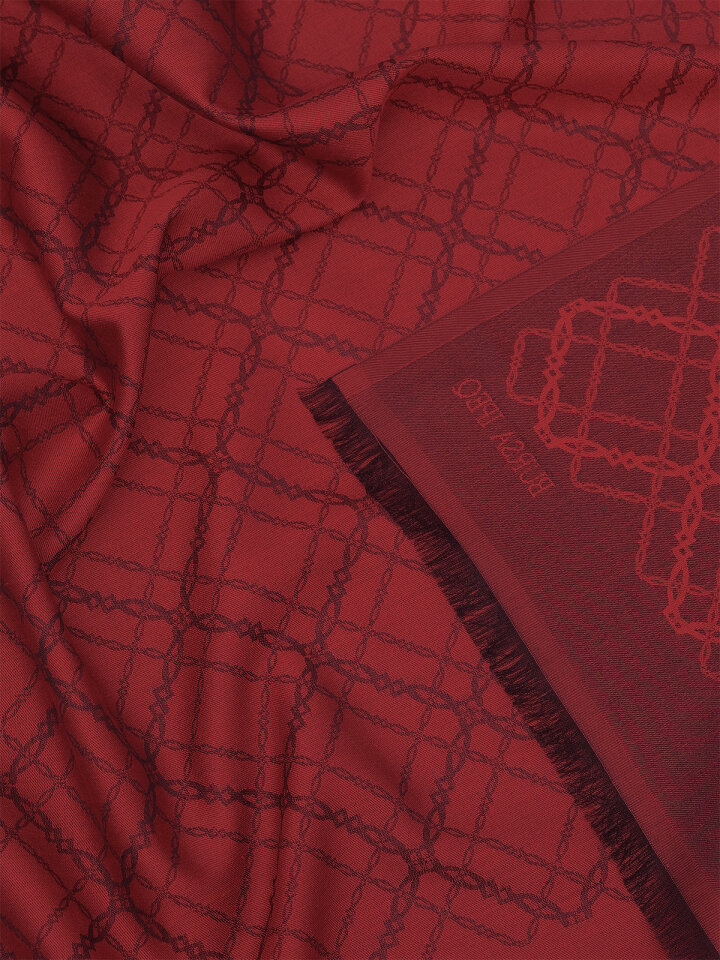 Bordo Zincir Desen Jakarlı İpek Şal - 3