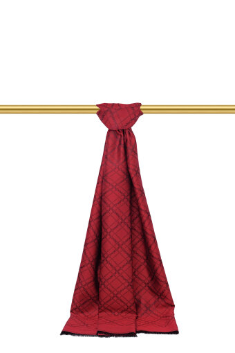 Bordo Zincir Desen Jakarlı İpek Şal 