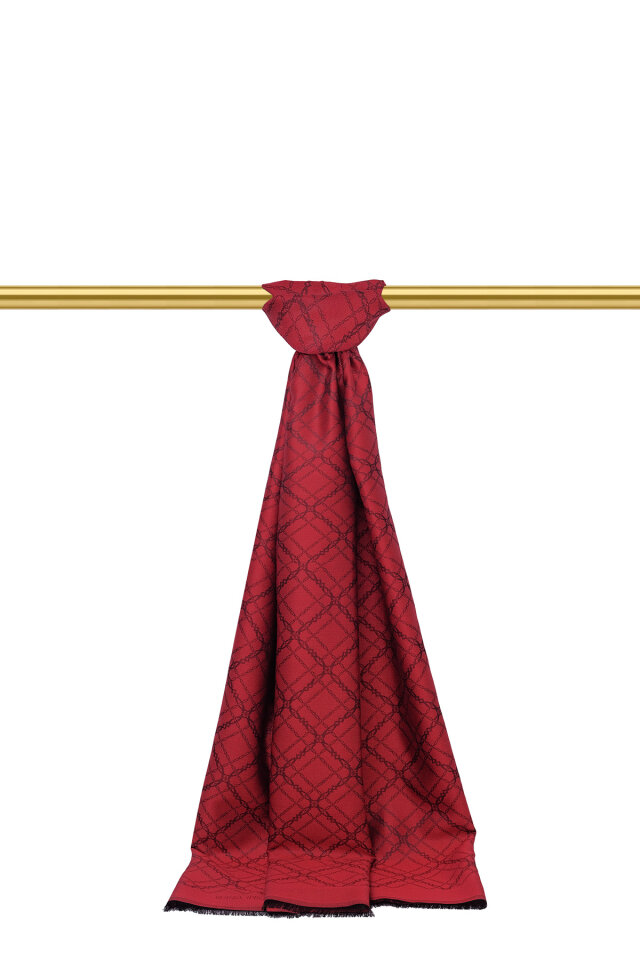 Bordo Zincir Desen Jakarlı İpek Şal 