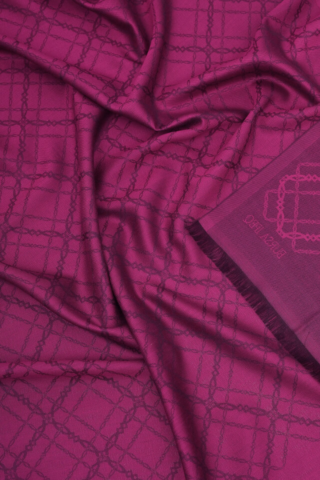 Koyu Fuşya Zincir Desen Jakarlı İpek Şal - 3