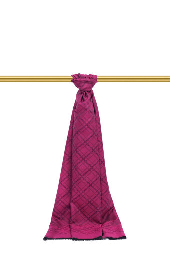 Koyu Fuşya Zincir Desen Jakarlı İpek Şal 