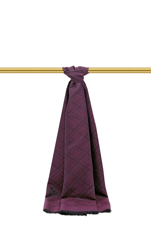 Mor Zincir Desen Jakarlı İpek Şal 