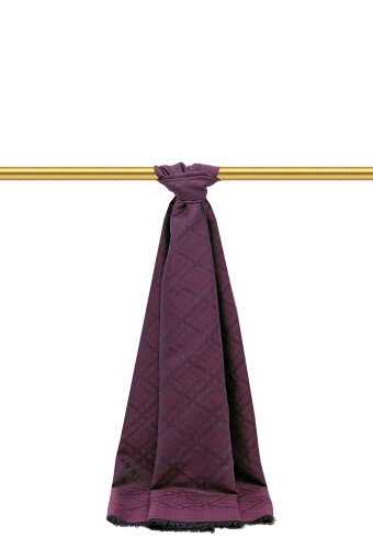 Mor Zincir Desen Jakarlı İpek Şal 