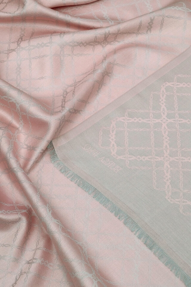 Pudra Zincir Desen Jakarlı İpek Şal - 3