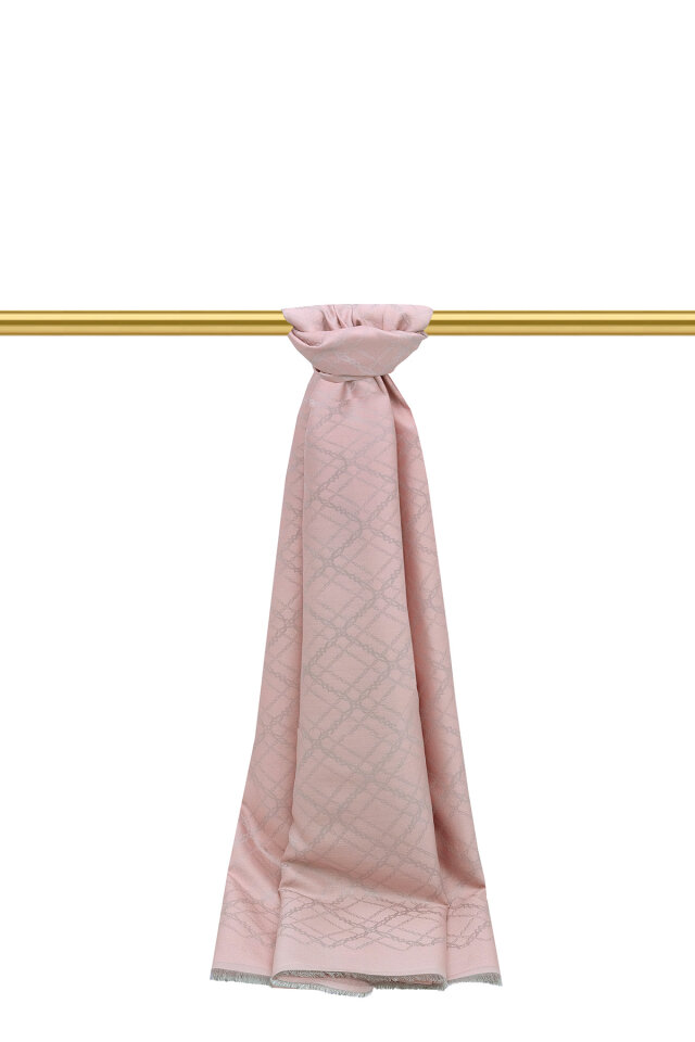 Pudra Zincir Desen Jakarlı İpek Şal - Bursa İpek