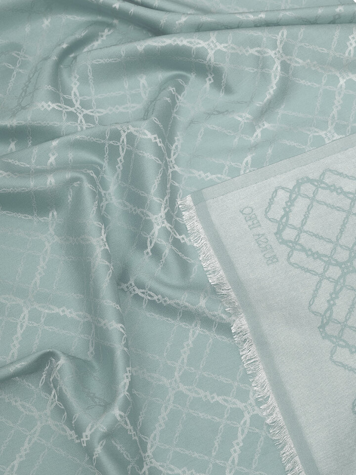 Su Yeşil Zincir Desen Jakarlı İpek Şal - 3