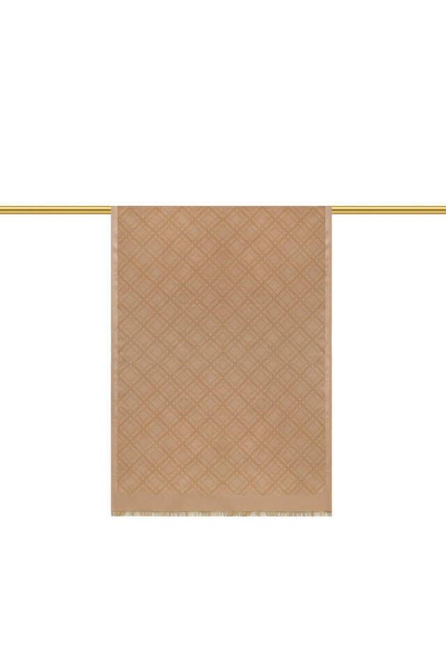 Sütlü Kahve Zincir Desen Jakarlı İpek Şal - 2