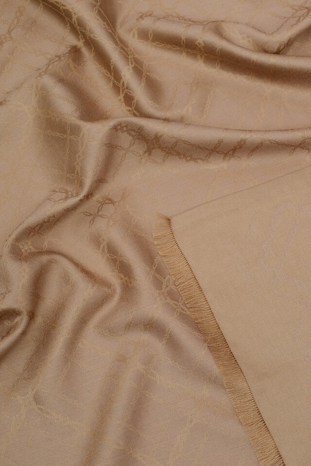 Sütlü Kahve Zincir Desen Jakarlı İpek Şal - 3