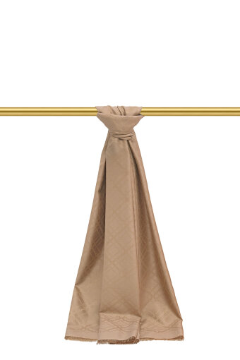 Sütlü Kahve Zincir Desen Jakarlı İpek Şal 