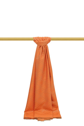 Turuncu Zincir Desen Jakarlı İpek Şal 